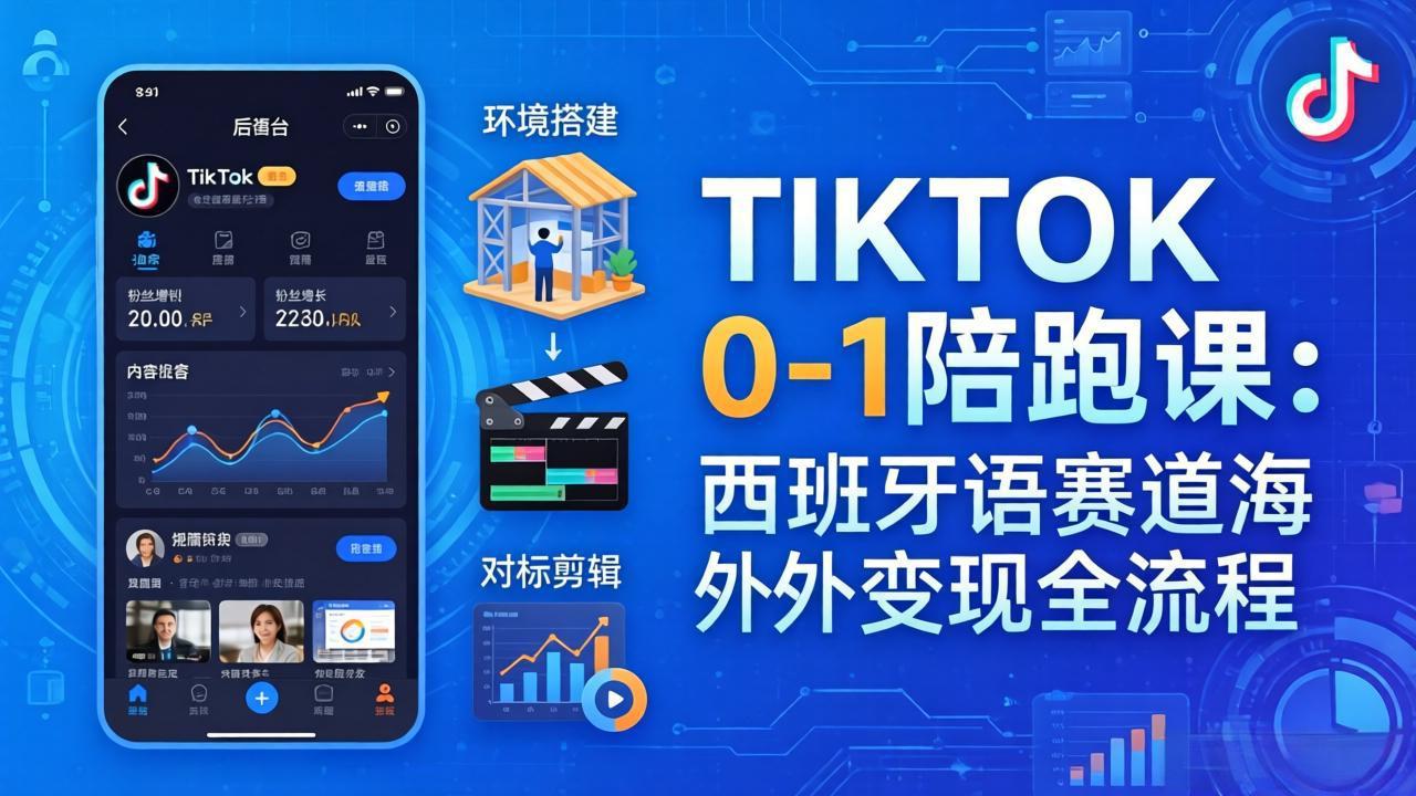 TIKTOK 0-1 陪跑课：从环境搭建到刷对标剪辑，西班牙语赛道海外变现全流程-瀚洪创业网