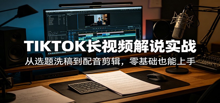 TIKTOK长视频解说实战：从选题洗稿到配音剪辑，零基础也能上手-瀚洪创业网
