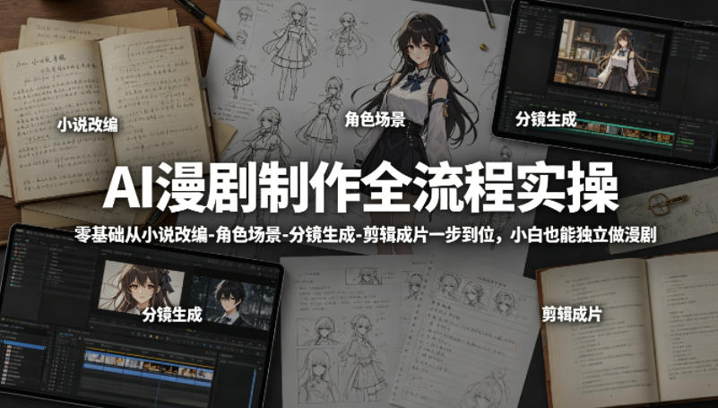 AI漫剧制作全流程实操，零基础从小说改编-角色场景-分镜生成-剪辑成片一步到位，小白也能独立做漫剧-瀚洪创业网