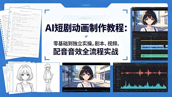 AI短剧动画制作教程：零基础到独立实操，剧本、视频、配音音效全流程实战-瀚洪创业网
