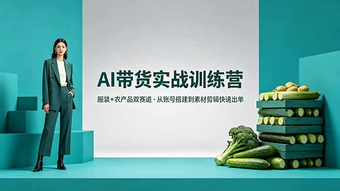 AI带货实战训练营，服装+农产品双赛道，从账号搭建到素材剪辑快速出单-瀚洪创业网