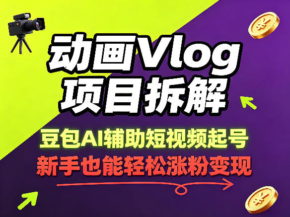 动画Vlog项目拆解，豆包AI辅助短视频起号，新手也能轻松涨粉，43条作品涨粉8.3W-瀚洪创业网