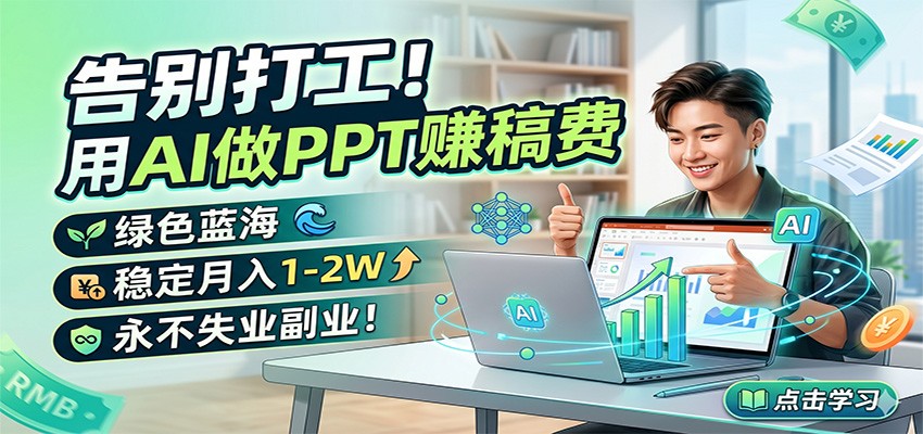 告别打工！用AI做PPT赚稿费，绿色蓝海，稳定月入1-2W，永不失业副业！-瀚洪创业网