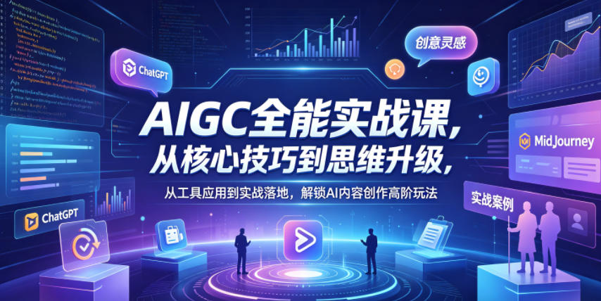 AIGC全能实战课，从核心技巧到思维升级，从工具应用到实战落地，解锁AI内容创作高阶玩法-瀚洪创业网
