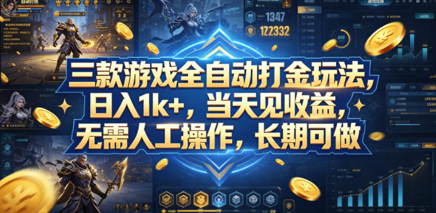 三款游戏全自动打金玩法，日入1k+，当天见收益，无需人工操作，长期可做【揭秘】-瀚洪创业网