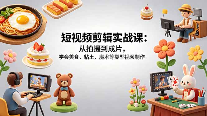 短视频剪辑实战课：从拍摄到成片，学会美食、粘土、魔术等类型视频制作-瀚洪创业网