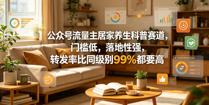 公众号流量主居家养生科普赛道，门槛低，落地性强，转发率比同级别99％都要高-瀚洪创业网