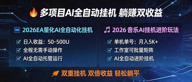 多项目AI自动挂机玩法：双重挂机，双倍收益，轻松躺平-瀚洪创业网
