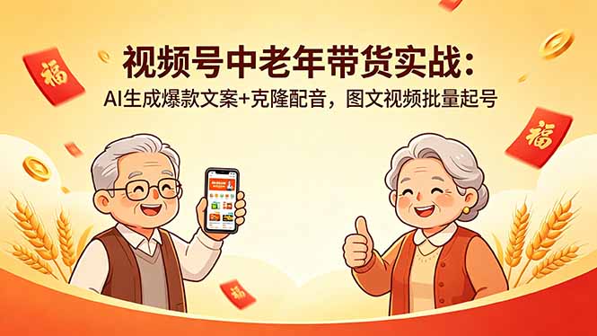 视频号中老年带货实战：AI生成爆款文案+克隆配音，图文视频批量起号-瀚洪创业网