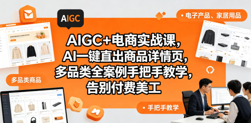 AIGC+电商实战课，AI一键直出商品详情页，多品类全案例手把手教学，告别付费美工-瀚洪创业网