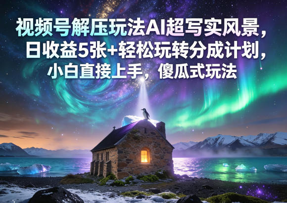 视频号解压玩法AI超写实风景，日收益5张+轻松玩转分成计划，小白直接上手，傻瓜式玩法-瀚洪创业网