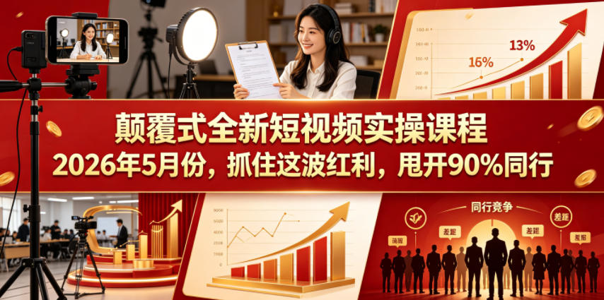 颠覆式全新短视频实操课程2026年5月份，抓住这波红利，甩开90%同行-瀚洪创业网