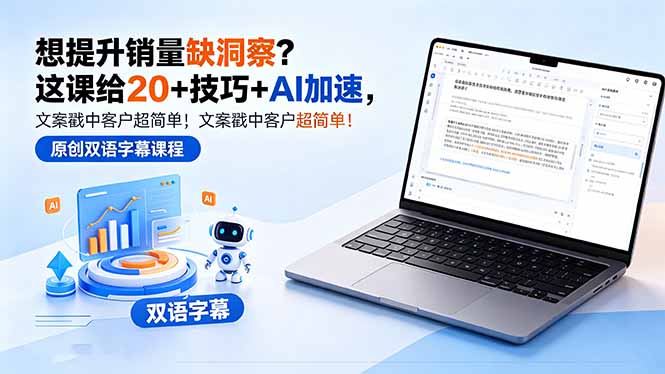 想提升销量缺洞察？这课给 20 + 技巧 + AI 加速，文案戳中客户超简单！【原创双语字幕】-瀚洪创业网