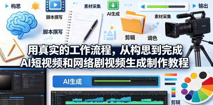 用真实的工作流程，从构思到完成AI短视频和网络剧视频生成制作教程-中英字幕-瀚洪创业网