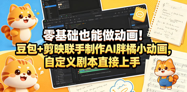 零基础也能做动画！豆包+剪映联手制作AI胖橘小动画，自定义剧本直接上手-瀚洪创业网