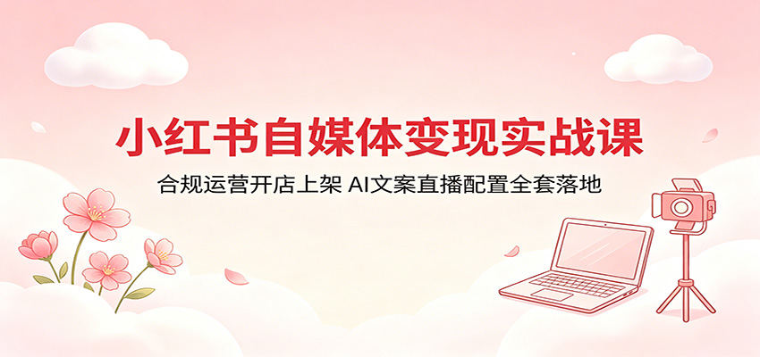 小红书自媒体变现实战课：合规运营开店上架，AI文案直播配置全套落地-瀚洪创业网