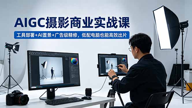 AIGC 摄影商业实战课，工具部署+AI置景+广告级精修，低配电脑也能高效出片-瀚洪创业网