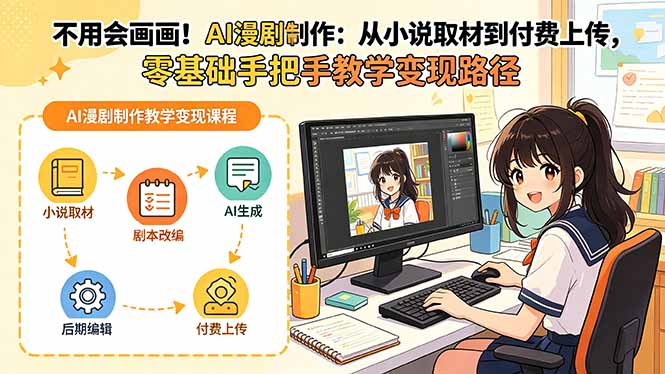 不用会画画！AI漫剧制作：从小说取材到付费上传，零基础手把手教学变现路径-瀚洪创业网