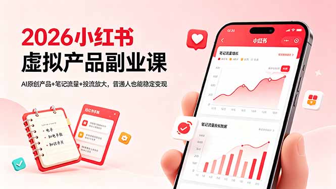 2026小红书虚拟产品副业课，AI原创产品+笔记流量+投流放大，普通人也能稳定变现-瀚洪创业网
