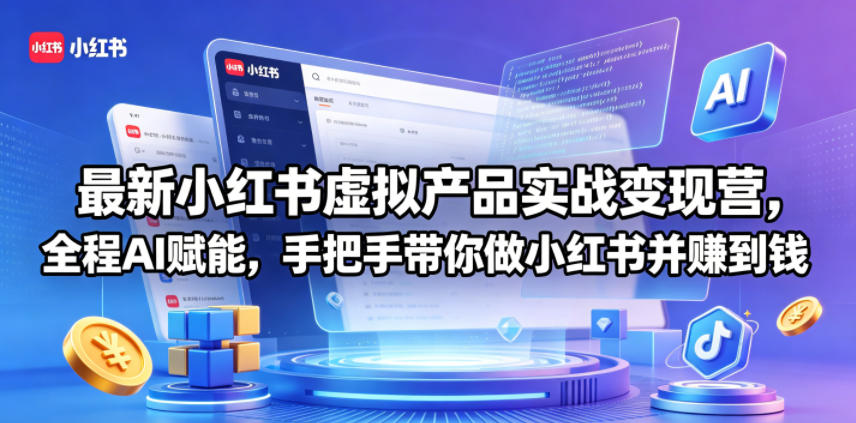 最新小红书虚拟产品实战变现营，全程AI赋能，手把手带你做小红书并赚到钱-瀚洪创业网