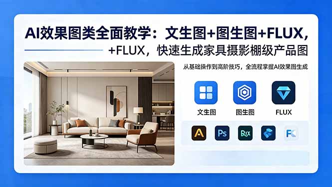 AI效果图类全面教学：文生图+图生图+FLUX，快速生成家具摄影棚级产品图-瀚洪创业网