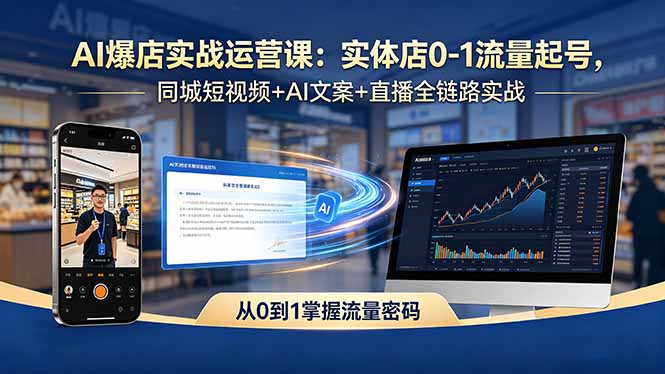 AI爆店实战运营课：实体店0-1流量起号，同城短视频+AI文案+直播全链路实战-瀚洪创业网