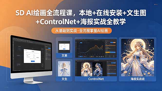 SD AI绘画全流程课，本地+在线安装+文生图+ControlNet+海报实战全教学-瀚洪创业网