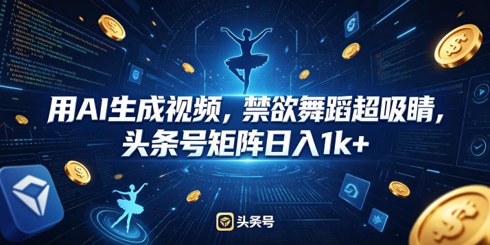 用AI生成视频，禁欲舞蹈超吸睛，头条号矩阵日入1k+-瀚洪创业网