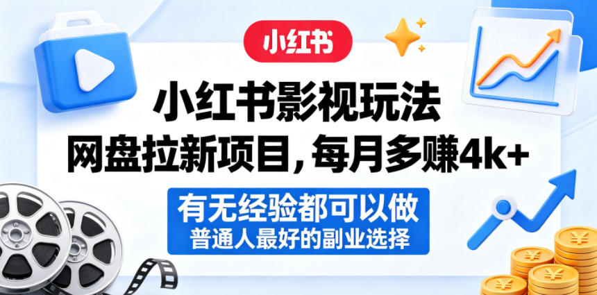小红书影视玩法网盘拉新项目，每月多賺4k+，有无经验都可以做，普通人最好的副业选择-瀚洪创业网
