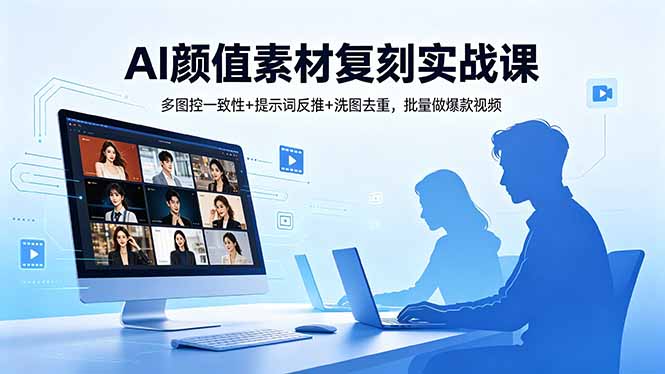 AI颜值素材复刻实战课，多图控一致性+提示词反推+洗图去重，批量做爆款视频-瀚洪创业网