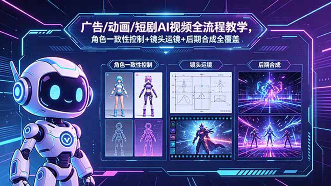 广告/动画/短剧AI视频全流程教学，角色一致性控制+镜头运镜+后期合成全覆盖-瀚洪创业网