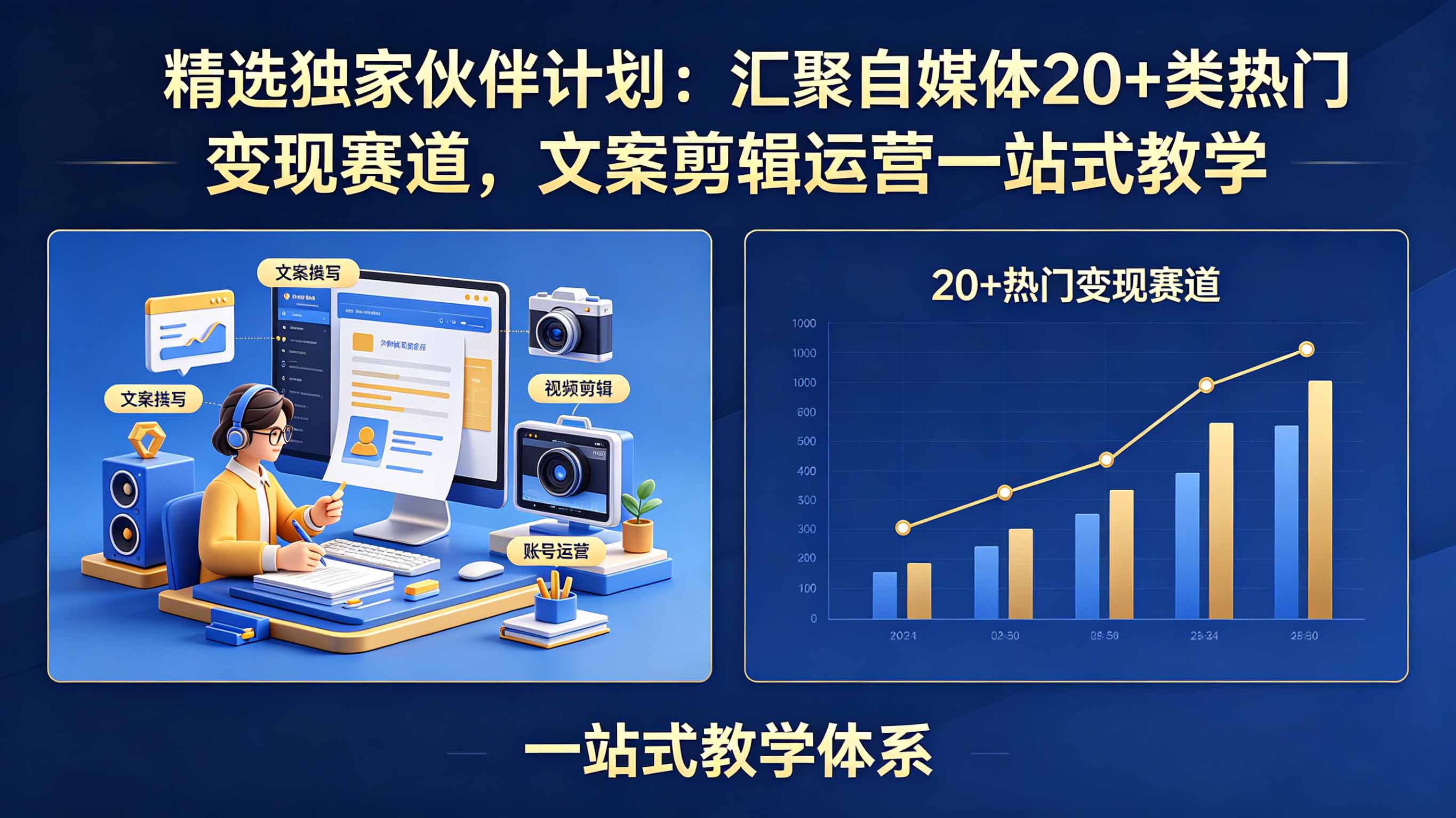 精选独家伙伴计划：汇聚自媒体20+类热门变现赛道，文案剪辑运营一站式教学-瀚洪创业网