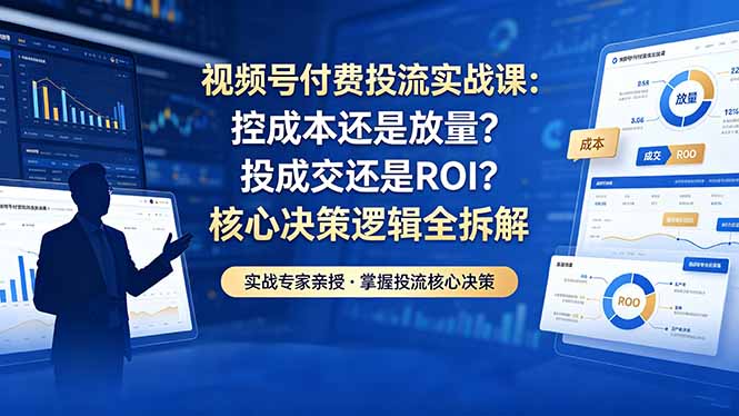 视频号付费投流实战课-5月：控成本还是放量？投成交还是ROI？核心决策逻辑全拆解-瀚洪创业网