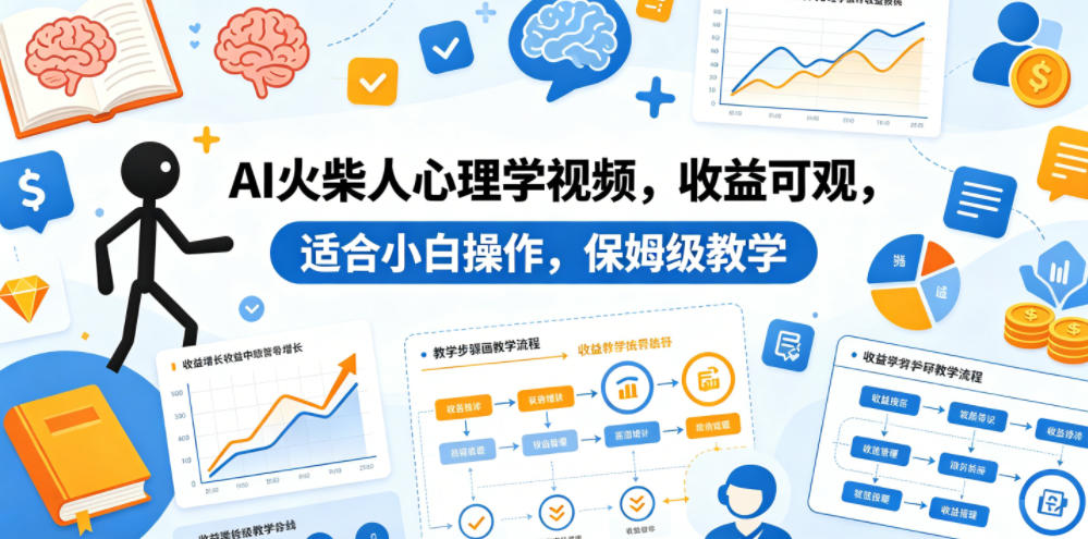 AI火柴人心理学视频，收益可观，适合小白操作，保姆级教学-瀚洪创业网