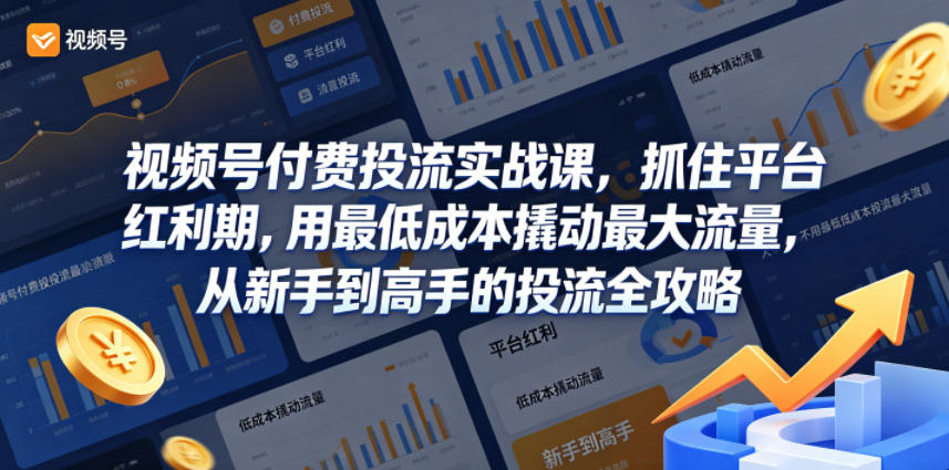 视频号付费投流实战课，抓住平台红利期，用最低成本撬动最大流量，从新手到高手的投流全攻略-瀚洪创业网