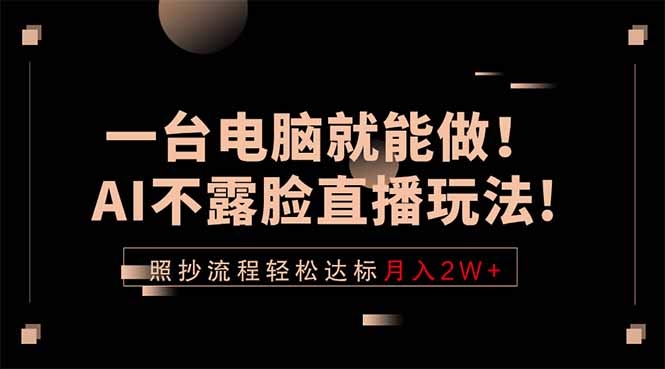 一台电脑就能做！AI不露脸直播玩法，照抄流程轻松达标月入2W+-瀚洪创业网