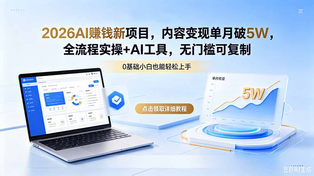 2026AI赚钱新项目，内容变现单月破5W，全流程实操+AI工具，无门槛可复制-瀚洪创业网