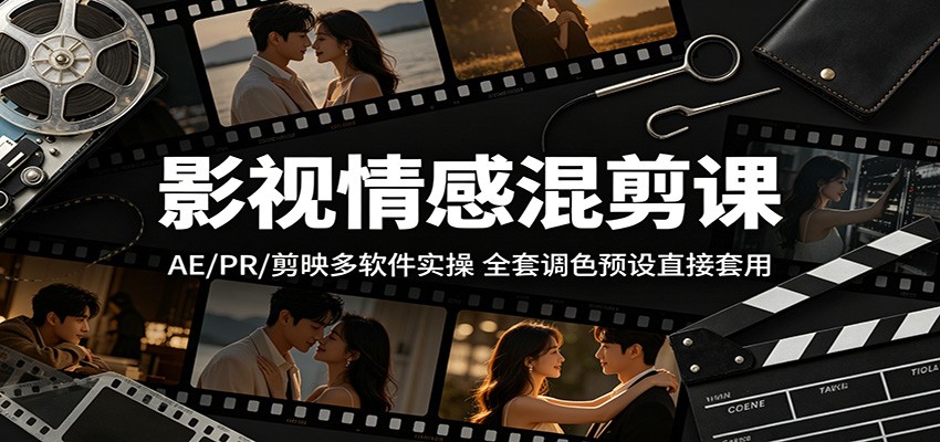 影视情感混剪课：AE/PR/剪映多软件实操，全套调色预设直接套用-瀚洪创业网
