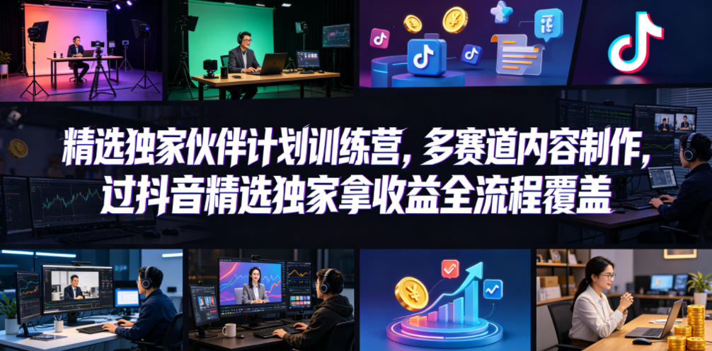 小豁食堂精选独家伙伴计划训练营，多赛道内容制作，过抖音精选独家拿收益全流程覆盖-瀚洪创业网