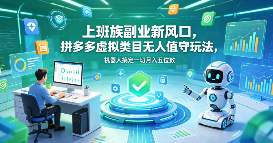 上班族副业新风口，拼多多虚拟类目无人值守玩法，机器人搞定一切月入五位数【揭秘】-瀚洪创业网