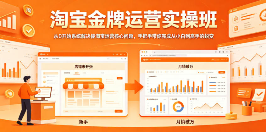 淘宝金牌运营实操班，从0开始系统解决你淘宝运营核心问题，手把手带你完成从小白到高手的蜕变-瀚洪创业网