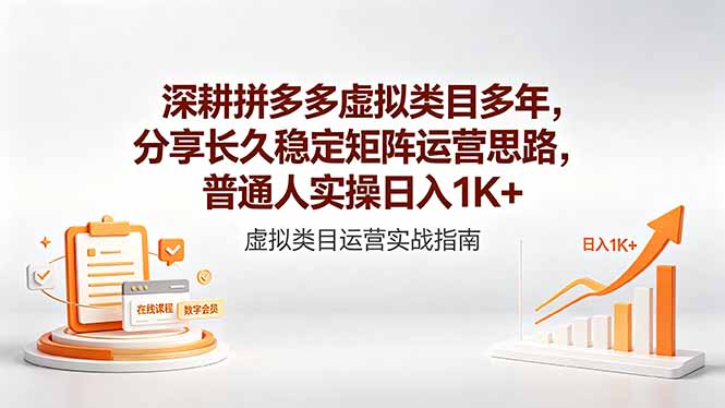 深耕拼多多虚拟类目多年，分享长久稳定矩阵运营思路，普通人实操日入1K+-瀚洪创业网