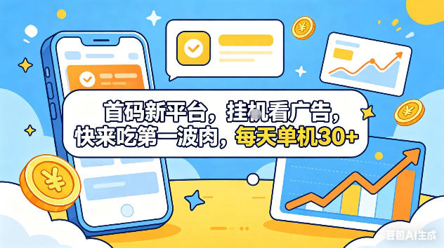首码新平台，挂G自动看广告，快来吃第一波肉，每天单机30+，可矩阵放大【揭秘】-瀚洪创业网