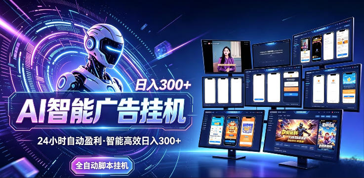 AI智能广告挂G项目，无需人工，单机稳定日入200+，可矩阵放大，24小时不间断刷广告賺收益【揭秘】-瀚洪创业网