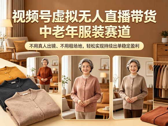 视频号虚拟无人直播带货中老年服装赛道，不用真人出镜、不用租场地，轻松实现持续出单稳定盈利-瀚洪创业网