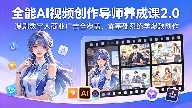 全能AI视频创作导师养成课2.0，漫剧数字人商业广告全覆盖，零基础系统学爆款创作-瀚洪创业网