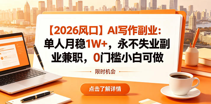 【2026风口】AI写作副业：单人月稳1W+，永不失业副业兼职，0门槛小白可做【揭秘】-瀚洪创业网