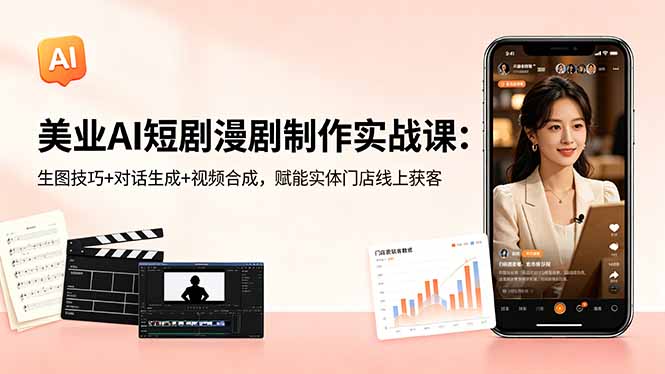 美业AI短剧漫剧制作实战课：生图技巧+对话生成+视频合成，赋能实体门店线上获客-瀚洪创业网