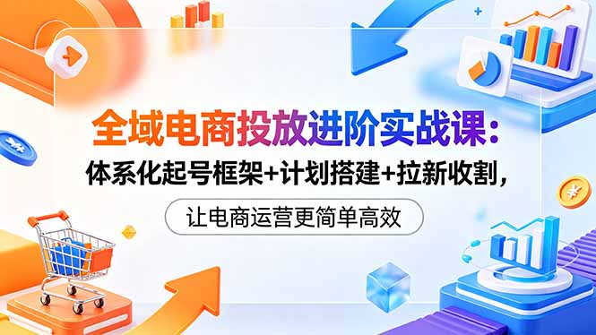 全域电商投放进阶实战课：体系化起号框架+计划搭建+拉新收割，让电商运营更简单高效-瀚洪创业网