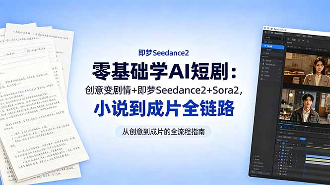 零基础学AI短剧：创意变剧情+即梦Seedance2+Sora2，小说到成片全链路-瀚洪创业网